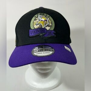 NEW ERA MINNESOTA VIKINGS CAP 39 THIRTY SALUTE‎ TO SERVICE L-XL BLACK/PURPLE NEW